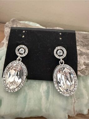 Crystal Drop Halo Earrings - Clear Silver